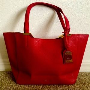 Lauren red leather tote very gently used.